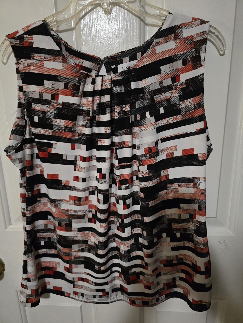 Calvin Klein Women’s Sleeveless Geometric Print Camisole - Black, White & Red